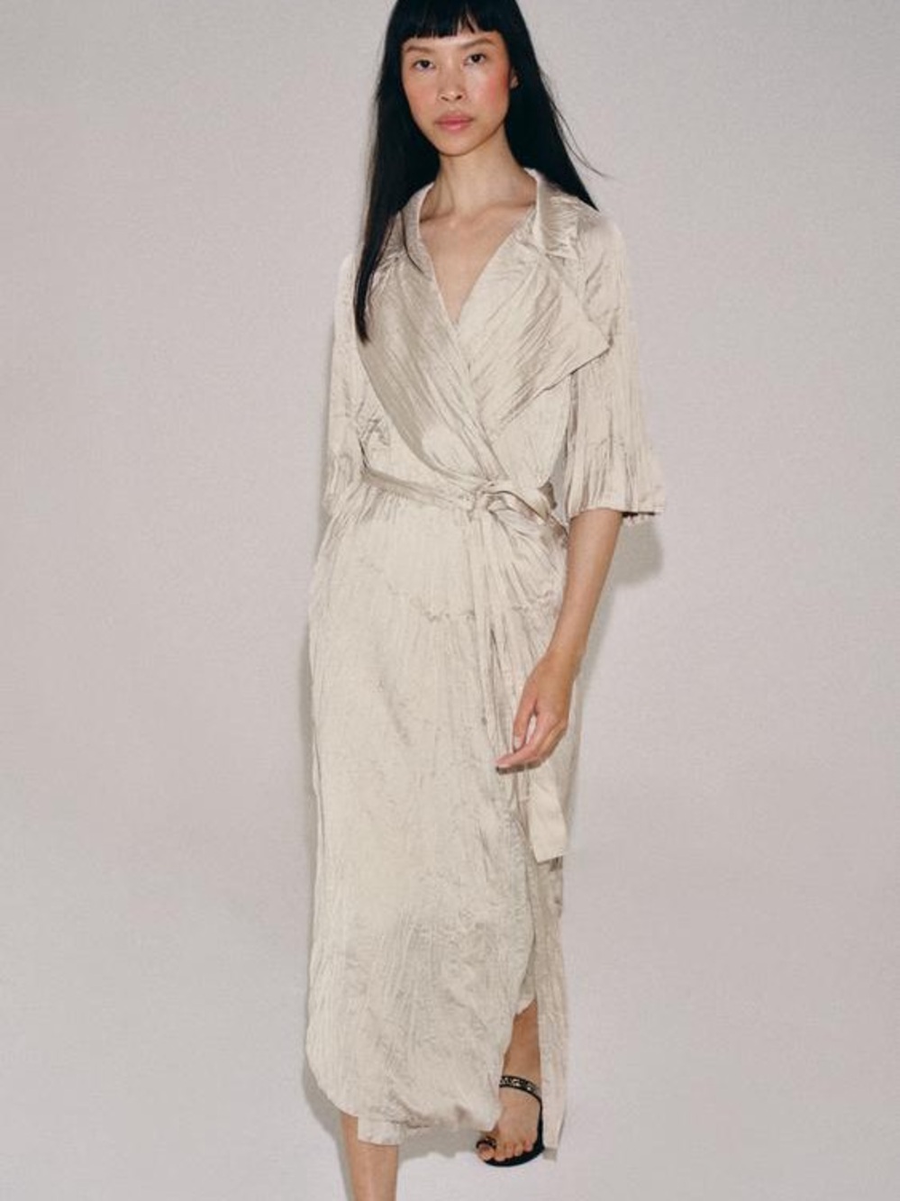 NWT the Zara ZW Collection Pleated Belted Dress in soft gold Woman’s Size Medium